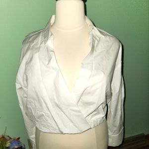 Future Collective Plus Size (1x) Long Sleeve Crop Blouse Kahlana Barfield Brown